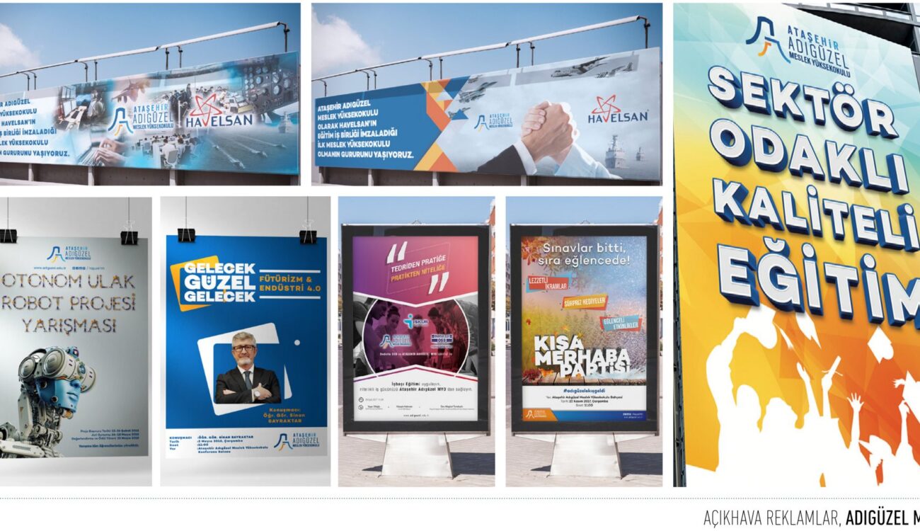 Adıgüzel MYO projesi için iletişim setini gösteren portfolyo görseli