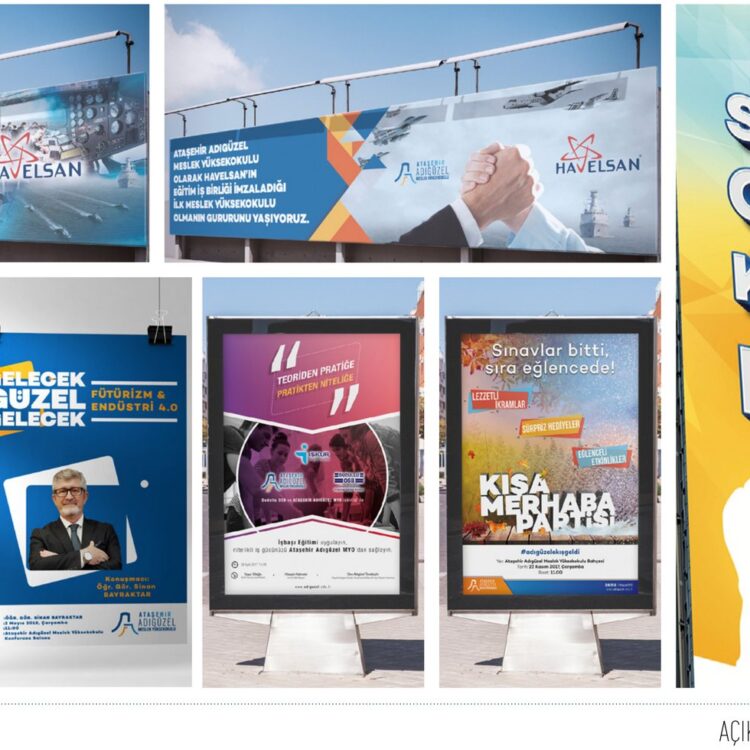 Adıgüzel MYO projesi için iletişim setini gösteren portfolyo görseli