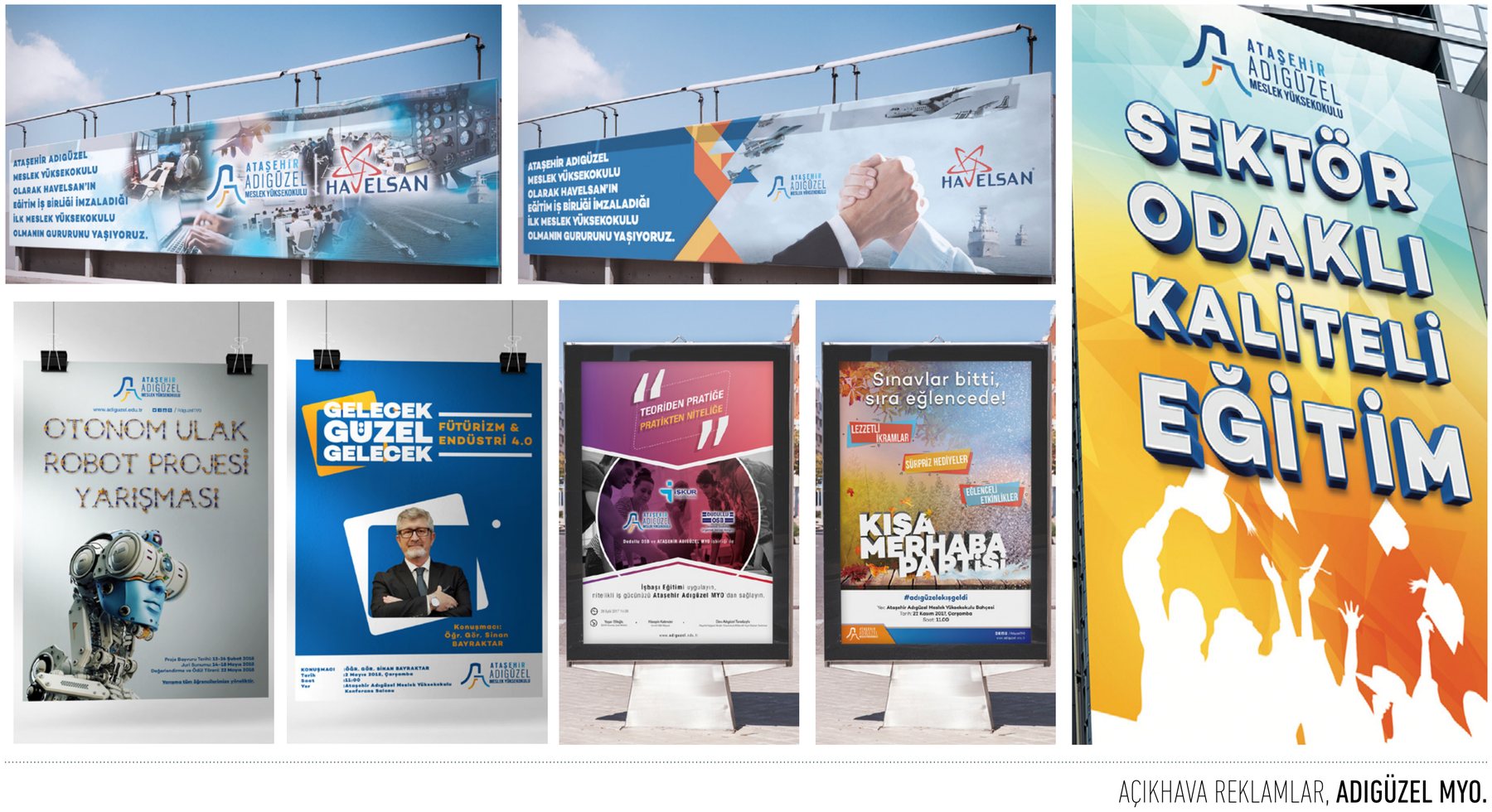 Adıgüzel MYO projesi için iletişim setini gösteren portfolyo görseli