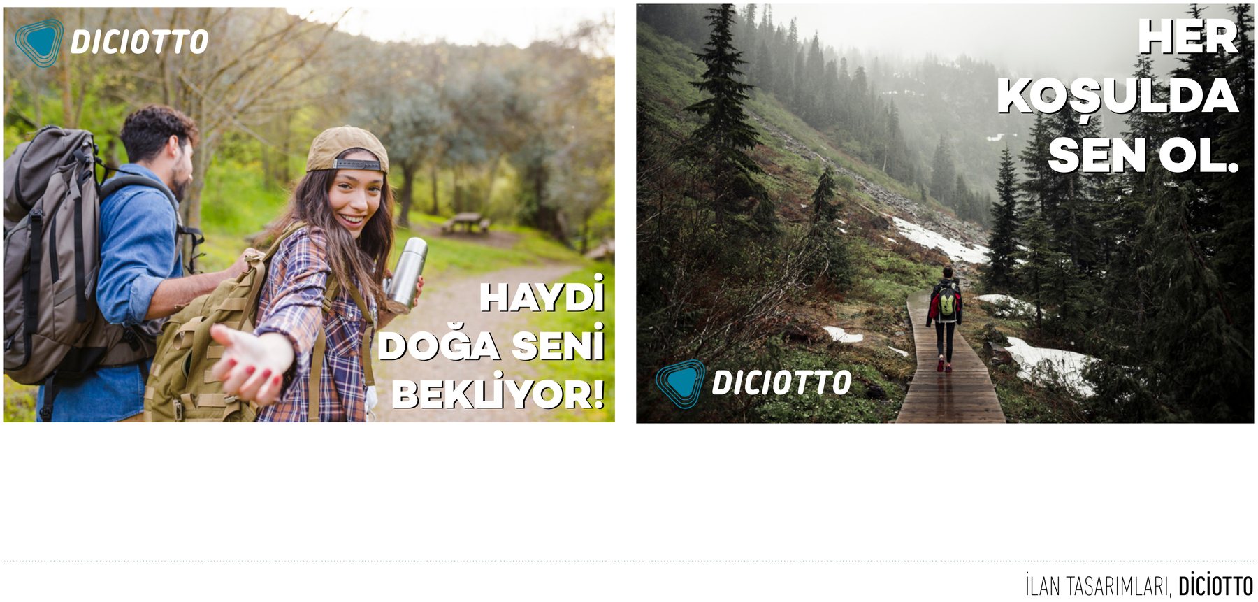 Diciotto projesi için logo ve ilan tasarımlarını gösteren portfolyo görseli