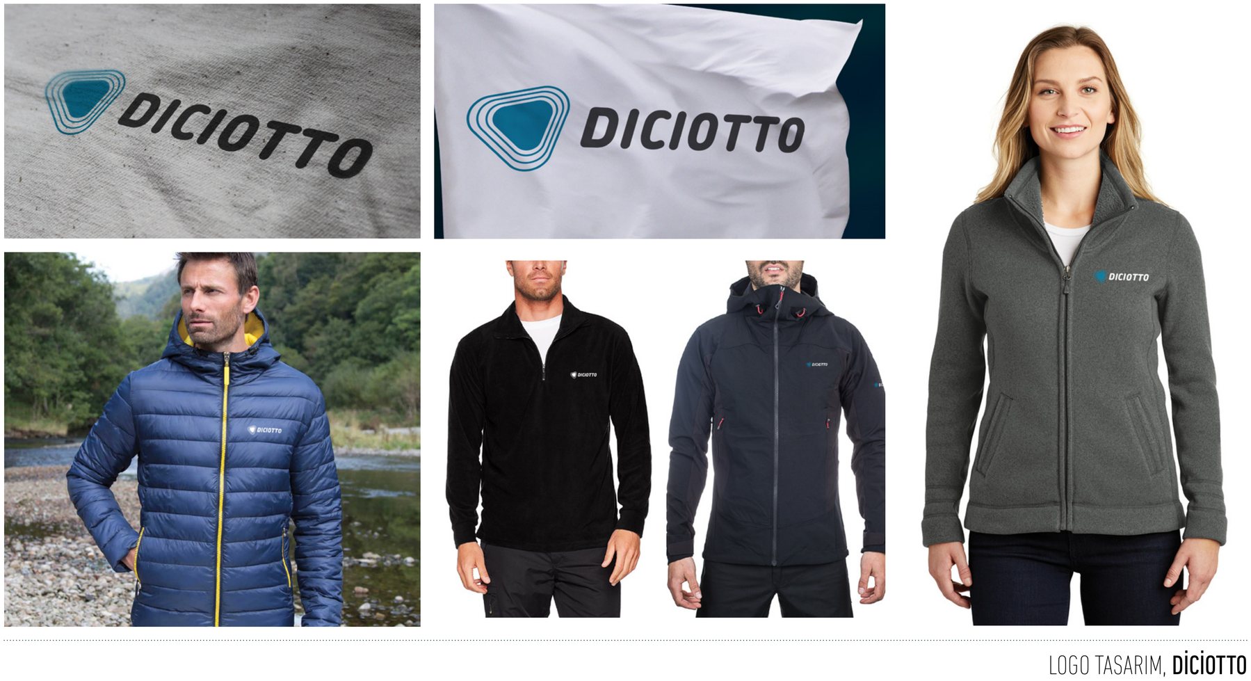 Diciotto projesi için logo ve ilan tasarımlarını gösteren portfolyo görseli