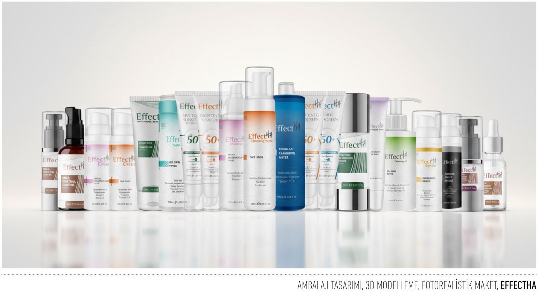 Effectha projesi için ambalaj ve kurumsal kimlik çalışmasını gösteren portfolyo görseli