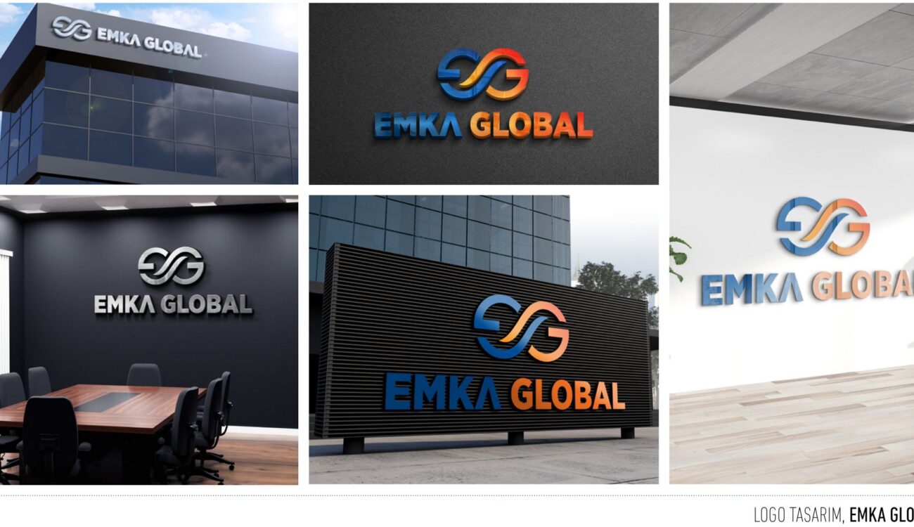 EMKA Global projesi için logo ve kurumsal kimlik çalışmasını gösteren portfolyo görseli