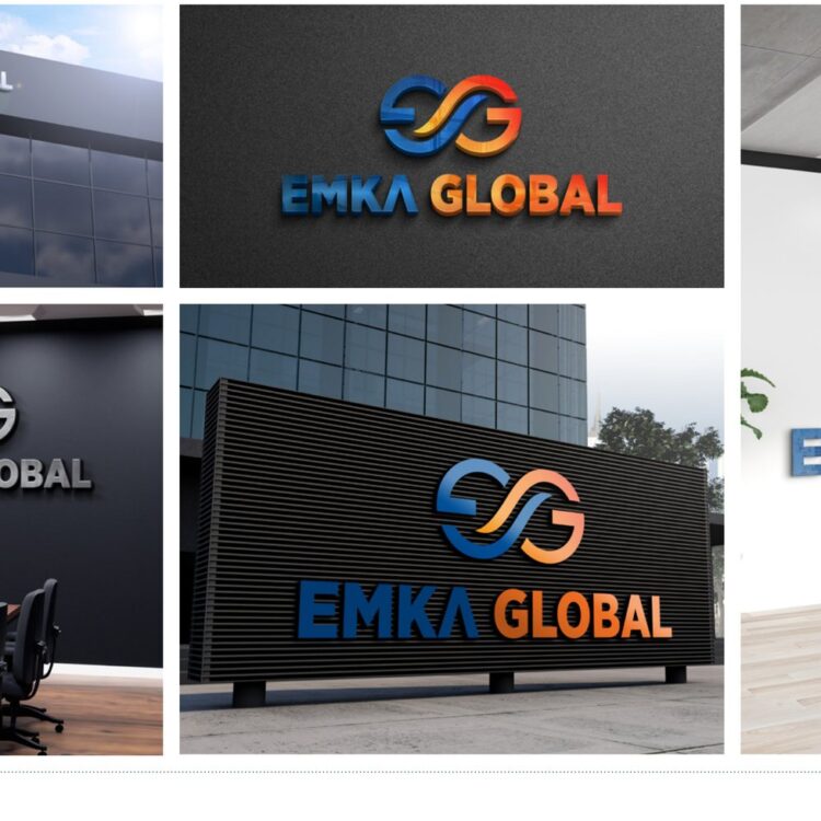 EMKA Global projesi için logo ve kurumsal kimlik çalışmasını gösteren portfolyo görseli