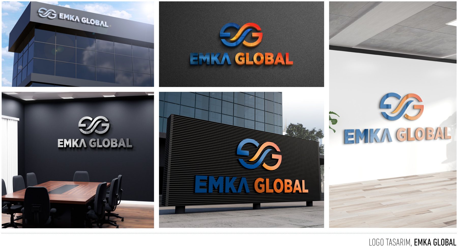 EMKA Global projesi için logo ve kurumsal kimlik çalışmasını gösteren portfolyo görseli
