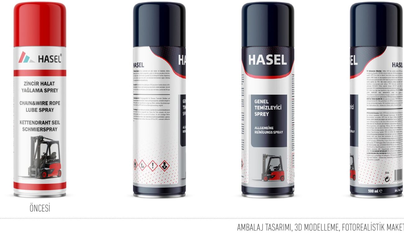Hasel projesi için ambalaj ve 3D modelleme çalışmasını gösteren portfolyo görseli