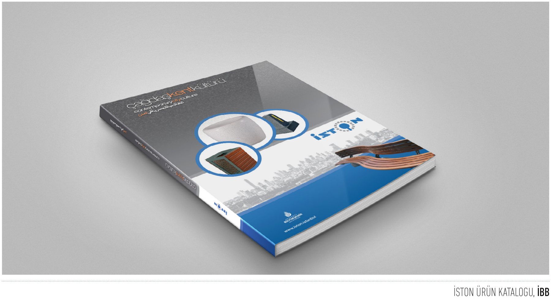 İBB / İSTON projesi için kent mobilyası kataloğunu gösteren portfolyo görseli