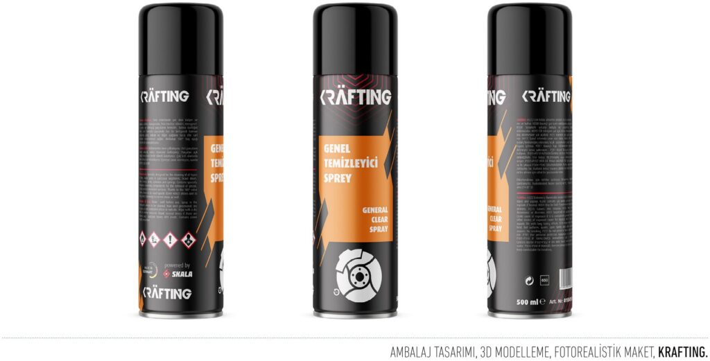 Krafting projesi için ambalaj ve 3D modelleme çalışmasını gösteren portfolyo görseli