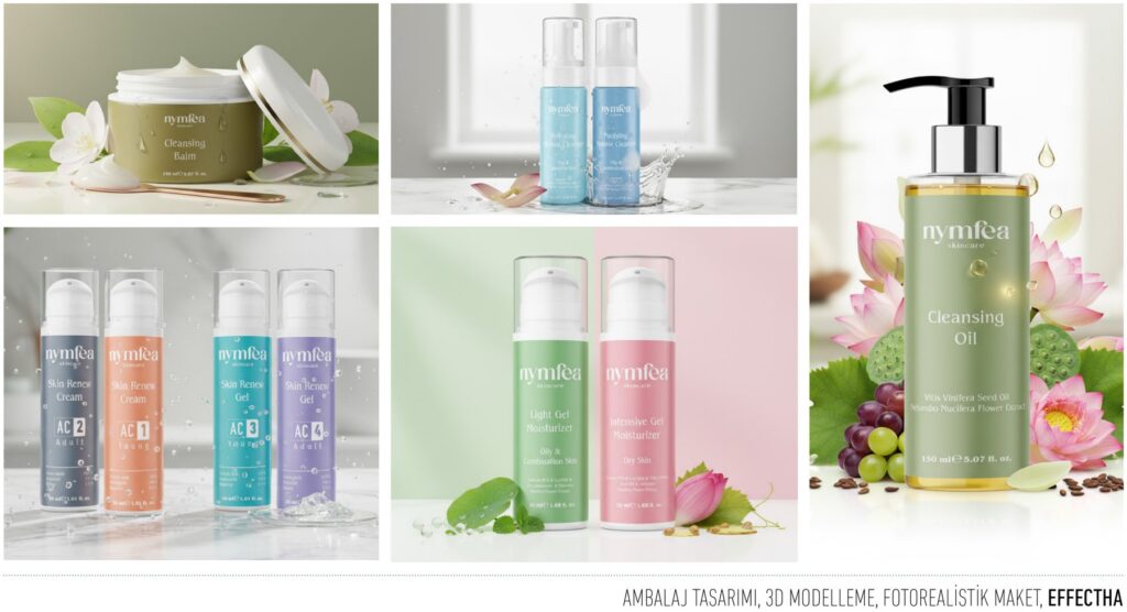 Nymfea projesi için ambalaj tasarımını gösteren portfolyo görseli