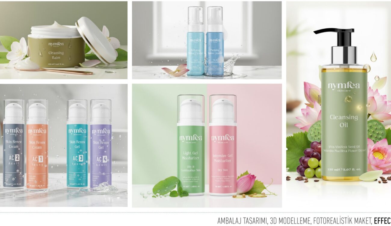 Nymfea projesi için ambalaj tasarımını gösteren portfolyo görseli