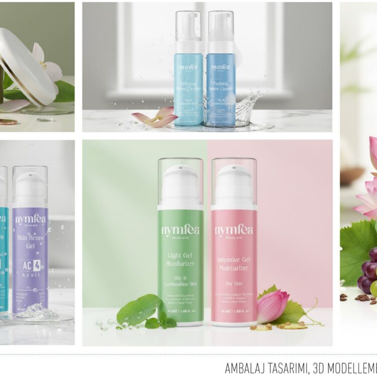 Nymfea projesi için ambalaj tasarımını gösteren portfolyo görseli