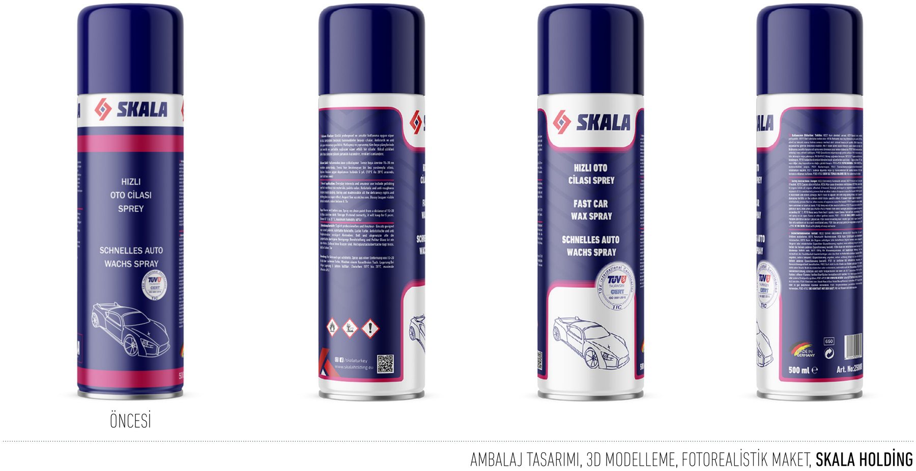 Skala Holding projesi için ambalaj ve araç giydirme çalışmasını gösteren portfolyo görseli